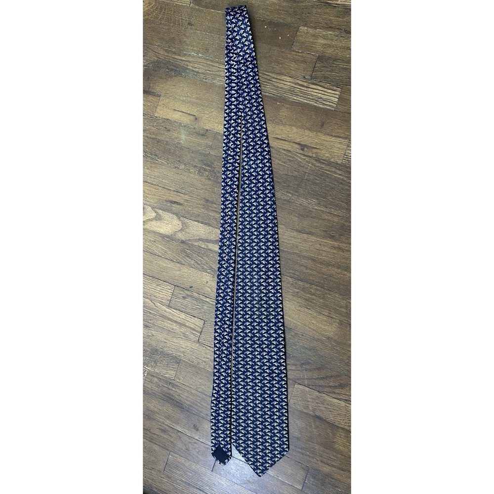 Men's Brooks Brothers Blue Turtle Print 100% Silk Navy Blue Neck Tie
